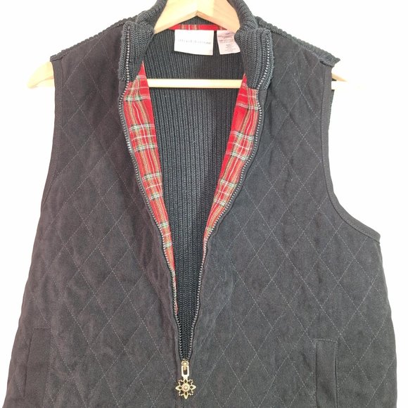 Alfred Dunner Black Vest with Snowflake Zipper and Plaid Lining Size 12P - Picture 2 of 7